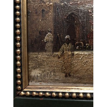 QUADRO OLIO TAVOLA V. Darneir VEDUTA CITTA' ORIENTALE PIAZZA MOSCHEA CUPOLA '900