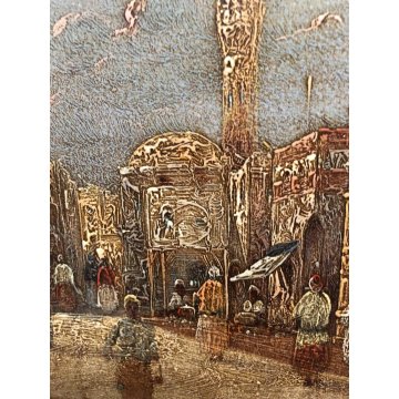 QUADRO OLIO TAVOLA V. Darneir VEDUTA CITTA' ORIENTALE PIAZZA MOSCHEA CUPOLA '900