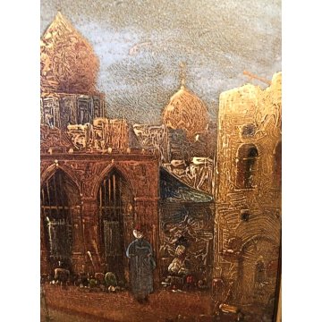 QUADRO OLIO TAVOLA V. Darneir VEDUTA CITTA' ORIENTALE PIAZZA MOSCHEA CUPOLA '900