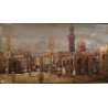 QUADRO OLIO TAVOLA V. Darneir VEDUTA CITTA' ORIENTALE PIAZZA MOSCHEA CUPOLA '900