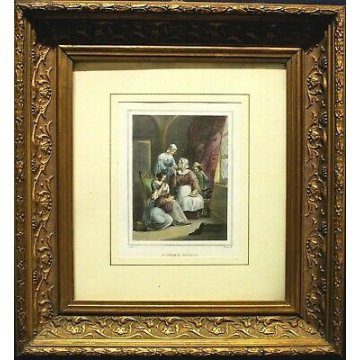 QUADRO ANTICA STAMPA LITOGRAFICA COLORI La Famiglia di Napoleone Morelli Riccio