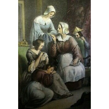 QUADRO ANTICA STAMPA LITOGRAFICA COLORI La Famiglia di Napoleone Morelli Riccio