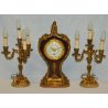 ANTICO TRITTICO Orologio Parigina 2 CANDELABRO epoca 1900 OTTONE DORATO MARMO