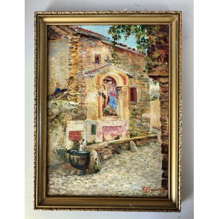 ANTICO PICCOLO QUADRO OLIO C. Barberis Colazza ALTO VERGANTE Umberto I CAPPELLA