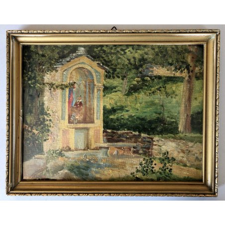 ANTICO PICCOLO QUADRO OLIO Barberis Colazza ALTO VERGANTE Madonna della Guardia