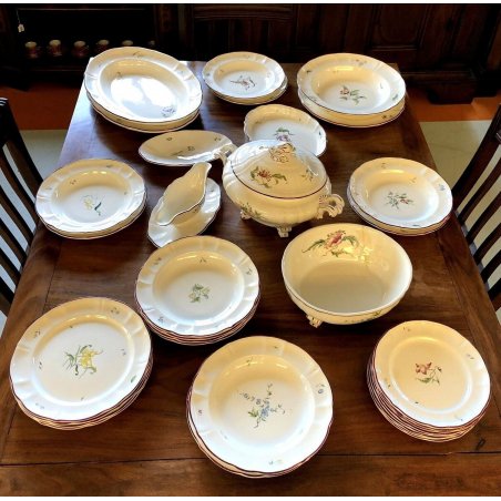 ANTICO GRANDE SERVIZIO PIATTI SCI Laveno CERAMICA BIANCA 33 pz FIORI BORDO MOSSO