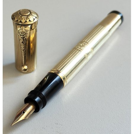 THE KING Antica Penna Stilografica RETRATTILE Safety ORO 18kr OLD FOUNTAIN PEN