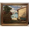 GRANDE QUADRO OLIO TAVOLA Solaro SCORCIO "Orta casa del barcaiolo" LAGO D'ORTA