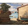 GRANDE QUADRO OLIO TAVOLA Solaro SCORCIO "Orta casa del barcaiolo" LAGO D'ORTA