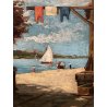 GRANDE QUADRO OLIO TAVOLA Solaro SCORCIO "Orta casa del barcaiolo" LAGO D'ORTA