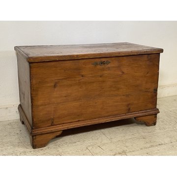 ANTICA PICCOLA CASSAPANCA LEGNO ABETE PANCA BAULE EPOCA 1800 OLD RUSTICA BAITA 