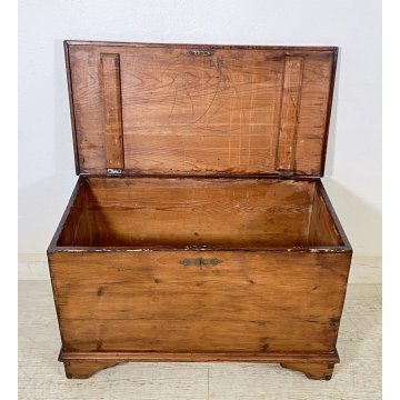 ANTICA PICCOLA CASSAPANCA LEGNO ABETE PANCA BAULE EPOCA 1800 OLD RUSTICA BAITA 