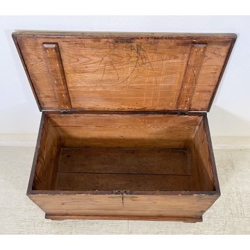 ANTICA PICCOLA CASSAPANCA LEGNO ABETE PANCA BAULE EPOCA 1800 OLD RUSTICA BAITA 