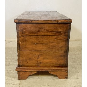 ANTICA PICCOLA CASSAPANCA LEGNO ABETE PANCA BAULE EPOCA 1800 OLD RUSTICA BAITA 