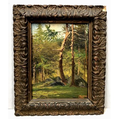 QUADRO DIPINTO OLIO Camillo Besana PAESAGGIO ALPINO BOSCO ABETI MALESCO ALPI 800