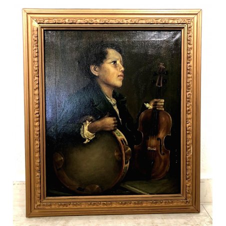 QUADRO DIPINTO COPIA D'AUTORE A. Mancini PICCOLO SAVOIARDO RITRATTO VIOLINO '800