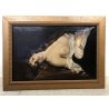 ANTICO QUADRO DIPINTO OLIO RITRATTO FIGURA NUDO FEMMINILE CORNICE GUILLOCHE '800
