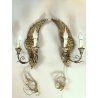ANTICA COPPIA APPLIQUE PARETE ALI ANGELO DORATE LEGNO FERRO FOGLIA ORO 2 LUMI