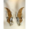 ANTICA COPPIA APPLIQUE PARETE ALI ANGELO DORATE LEGNO FERRO FOGLIA ORO 2 LUMI