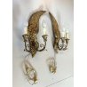 ANTICA COPPIA APPLIQUE PARETE ALI ANGELO DORATE LEGNO FERRO FOGLIA ORO 2 LUMI