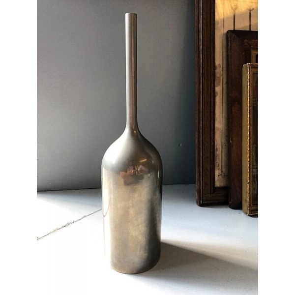 Vaso Decorativo In Gres Porcellanato Argento - Forma Bottiglia, Design Moderno Per Casa