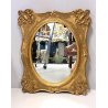 ANTICA SPECCHIERA SPECCHIO OVALE CORNICE LEGNO DECORO FREGI PASTIGLIA DORATO 