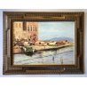 ANTICO QUADRO DIPINTO OLIO A. Pratella PAESAGGIO MARINA Napoli PORTO PESCATORI 