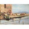 ANTICO QUADRO DIPINTO OLIO A. Pratella PAESAGGIO MARINA Napoli PORTO PESCATORI 