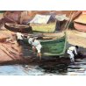 ANTICO QUADRO DIPINTO OLIO A. Pratella PAESAGGIO MARINA Napoli PORTO PESCATORI 