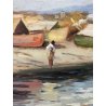 ANTICO QUADRO DIPINTO OLIO A. Pratella PAESAGGIO MARINA Napoli PORTO PESCATORI 