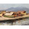 ANTICO QUADRO DIPINTO OLIO A. Pratella PAESAGGIO MARINA Napoli PORTO PESCATORI 