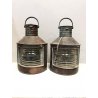 ANTICA COPPIA LANTERNE RAME PORTO Tung Woo Starboard VETRO BLU MODERNARIATO '900