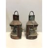 ANTICA COPPIA LANTERNE RAME PORTO Tung Woo Starboard VETRO BLU MODERNARIATO '900