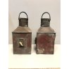 ANTICA COPPIA LANTERNE RAME PORTO Tung Woo Starboard VETRO BLU MODERNARIATO '900