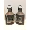 ANTICA COPPIA LANTERNE RAME PORTO Tung Woo Starboard VETRO BLU MODERNARIATO '900