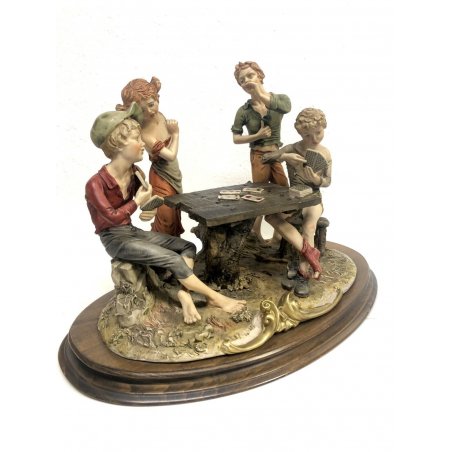 GRANDE SCULTURA RESINA Capodimonte Tepizzi SCUGNIZZI GIOCO DELLE CARTE POKER 900