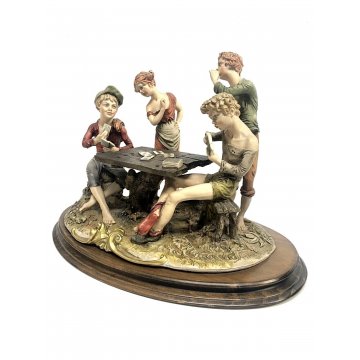 GRANDE SCULTURA RESINA Capodimonte Tepizzi SCUGNIZZI GIOCO DELLE CARTE POKER 900