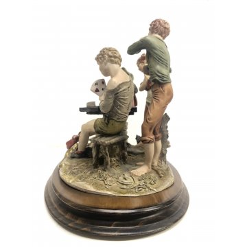 GRANDE SCULTURA RESINA Capodimonte Tepizzi SCUGNIZZI GIOCO DELLE CARTE POKER 900