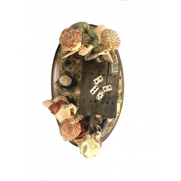 GRANDE SCULTURA RESINA Capodimonte Tepizzi SCUGNIZZI GIOCO DELLE CARTE POKER 900