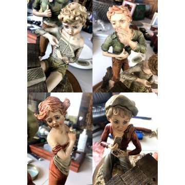 GRANDE SCULTURA RESINA Capodimonte Tepizzi SCUGNIZZI GIOCO DELLE CARTE POKER 900