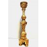 ANTICO CANDELIERE ALTARE TORCERE 1 LUME LEGNO SCOLPITO FOGLIA ORO XIX
