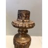 ANTICO CANDELIERE ALTARE TORCERE LEGNO SCOLPITO FOGLIA ORO ARGENTO XIX  47 cm/h