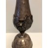 ANTICO CANDELABRO TORCERE ALTARE  LAMIERA RAME ARGENTATO DECORO SBALZO 53,5 cm/h