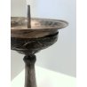 ANTICO CANDELABRO TORCERE ALTARE  LAMIERA RAME ARGENTATO DECORO SBALZO 53,5 cm/h