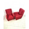 COPPIA POLTRONA VINTAGE TESSUTO ROSSO PIEDINI LEGNO MID-CENTURY ARMCHAIR '50s  