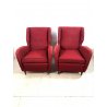 COPPIA POLTRONA VINTAGE TESSUTO ROSSO PIEDINI LEGNO MID-CENTURY ARMCHAIR '50s  