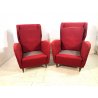 COPPIA POLTRONA VINTAGE TESSUTO ROSSO PIEDINI LEGNO MID-CENTURY ARMCHAIR '50s  