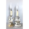 COPPIA ABATJOUR SCULTURA PORCELLANA Capodimonte FIGURE PUTTI ANGELI AMORINI '900