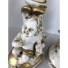 COPPIA ABATJOUR SCULTURA PORCELLANA Capodimonte FIGURE PUTTI ANGELI AMORINI '900