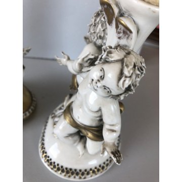 COPPIA ABATJOUR SCULTURA PORCELLANA Capodimonte FIGURE PUTTI ANGELI AMORINI '900